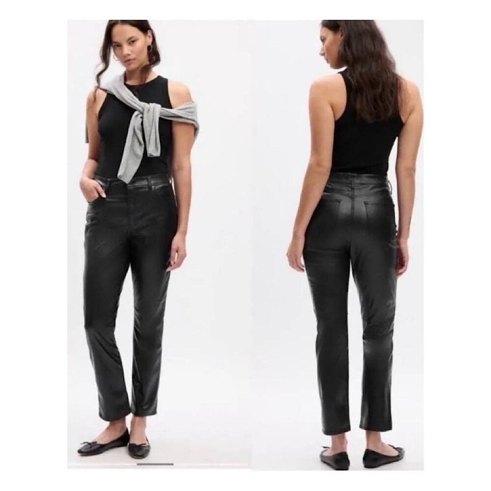NWT Gap Black Faux Leather Pants Vintage Slim High Rise Pants 18R/34